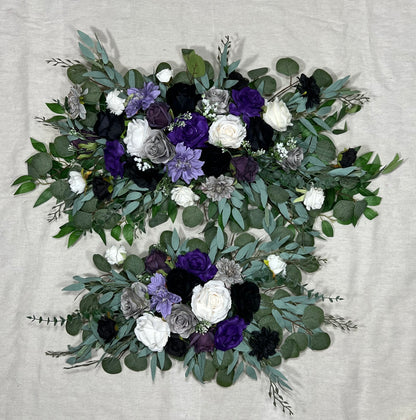 Black Arch Arrangement Wedding Purple Arch Aisle Arrangement Black Dark Purple Royal Gothic Black Artificial Flowers White Gray Eucalyptus