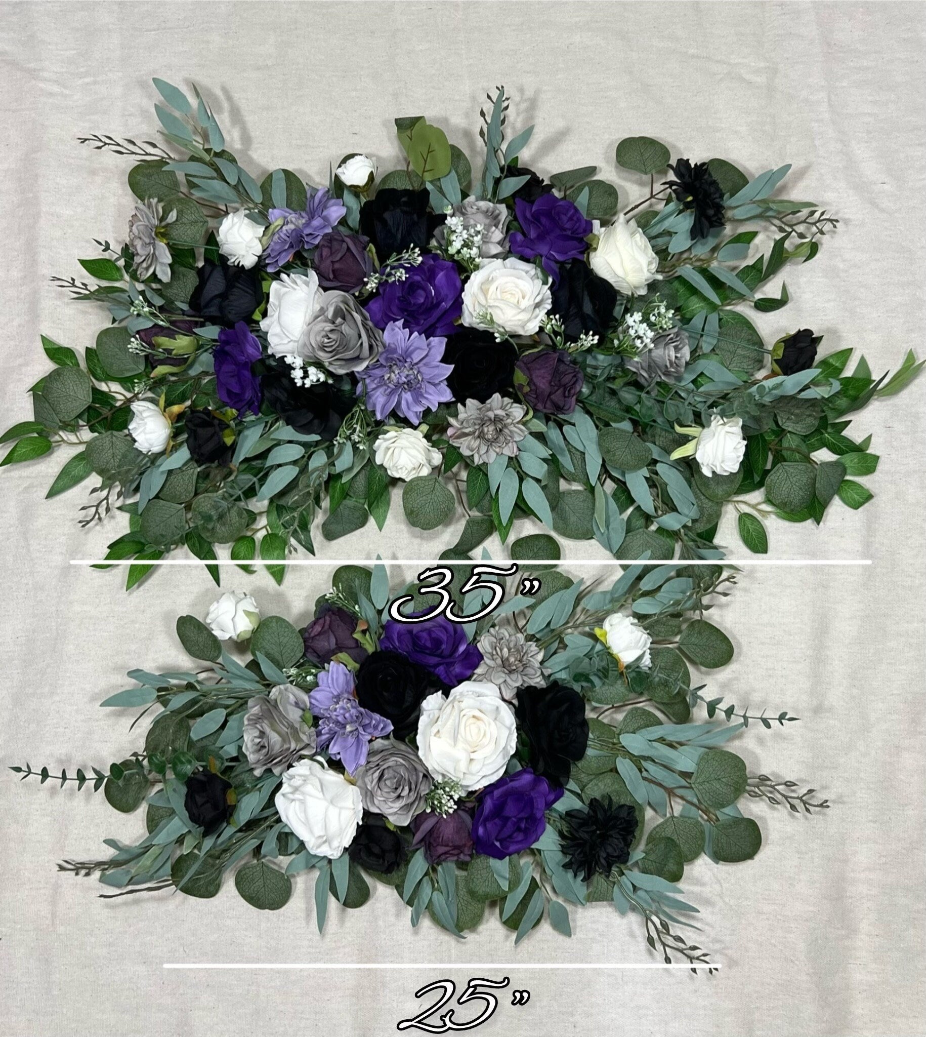 Black Arch Arrangement Wedding Purple Arch Aisle Arrangement Black Dark Purple Royal Gothic Black Artificial Flowers White Gray Eucalyptus