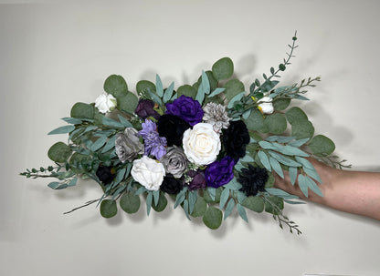 Black Arch Arrangement Wedding Purple Arch Aisle Arrangement Black Dark Purple Royal Gothic Black Artificial Flowers White Grey Eucalyptus