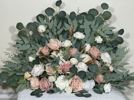 Wedding Floor Arrangement White Blush Pink Rose Dusty Ivory Gold Wedding Aisle Sweetheart Table Floor Arrangement Artificial Eucalyptus