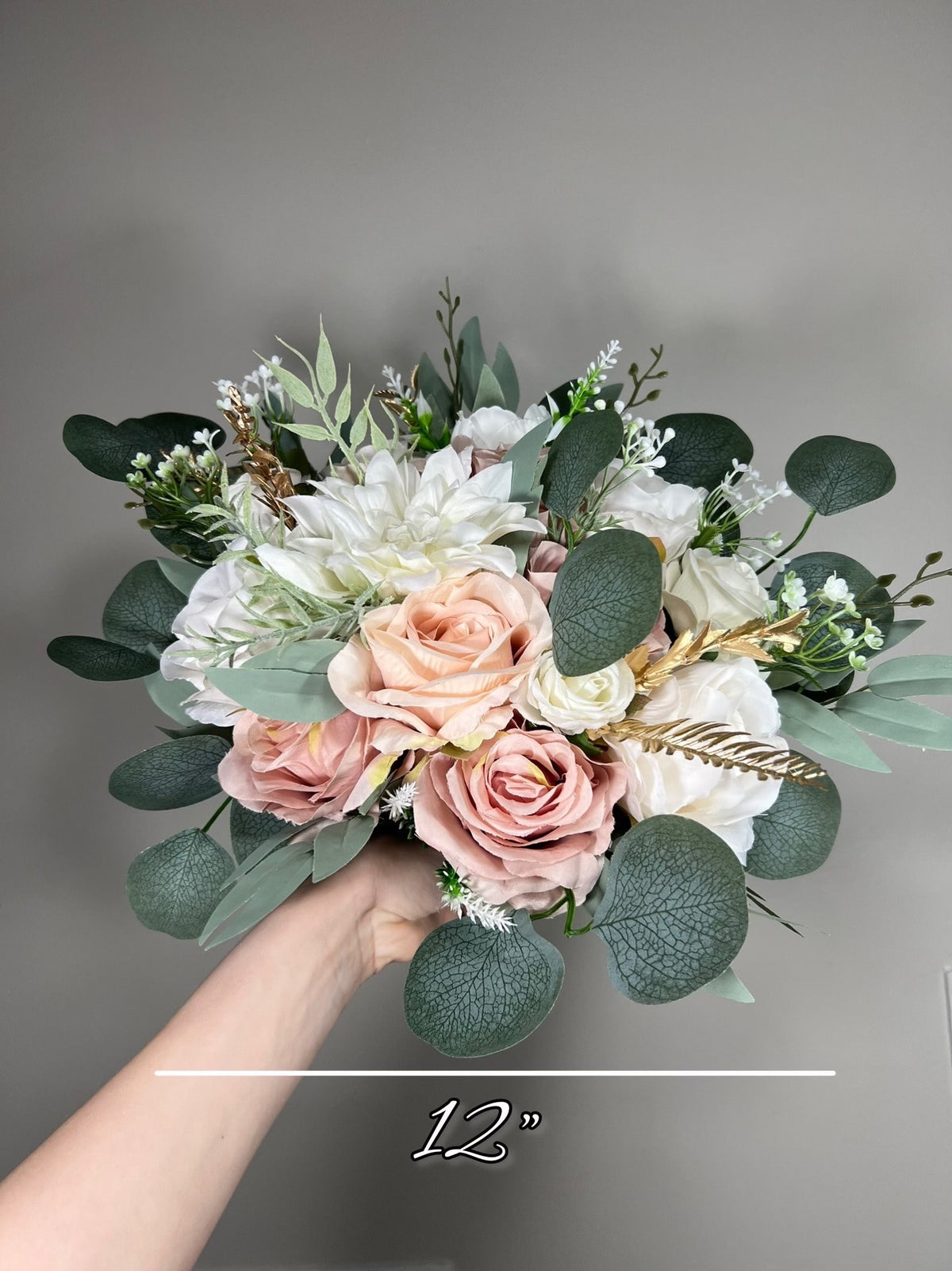 White Bouquet Bridesmaids Wedding Dusty Rose Blush Pink Gold Small Bridesmaids Petite Bouquet Flower Girl Artificial Flowers Eucalyptus Sage