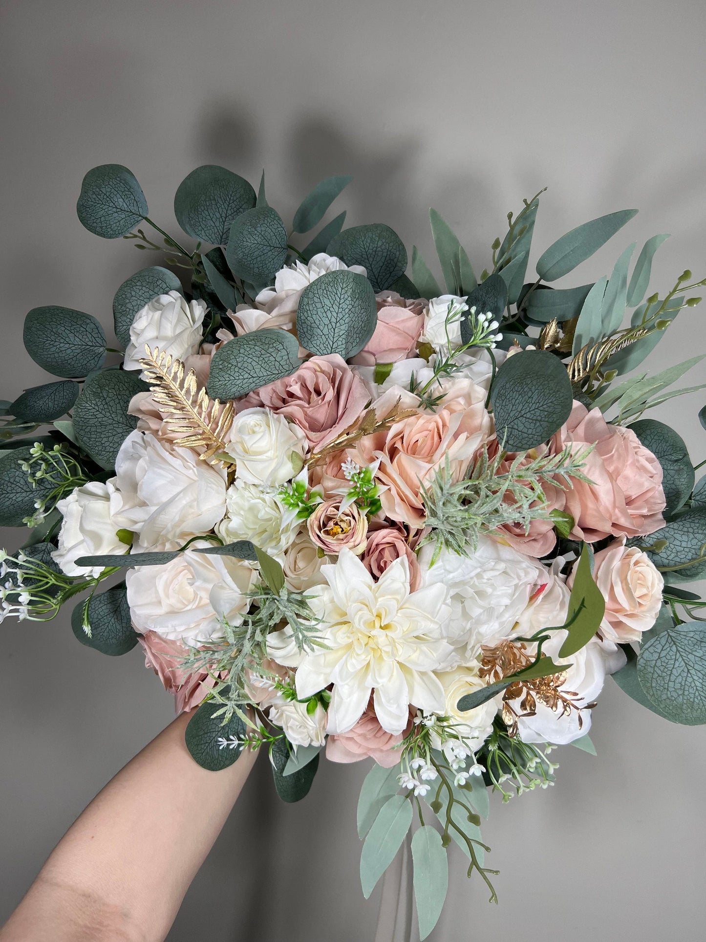 Wedding Bouquet Dusty Rose Bridal Blush Dahlia Wedding Bouquet Ivory Bridesmaids Decor Eucalyptus Pink Flower White Spring Artificial Flower