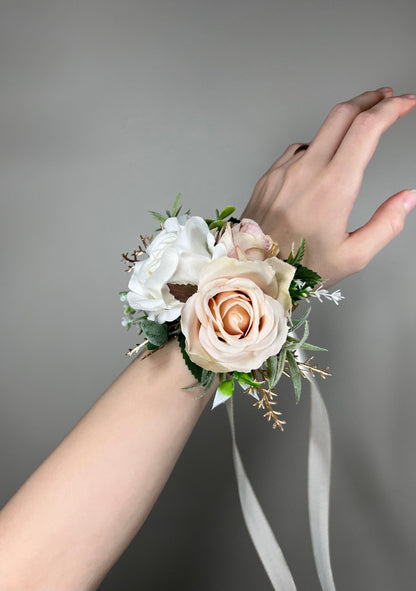 White Bouquet Bridesmaids Wedding Dusty Rose Blush Pink Gold Small Bridesmaids Petite Bouquet Flower Girl Artificial Flowers Eucalyptus Sage