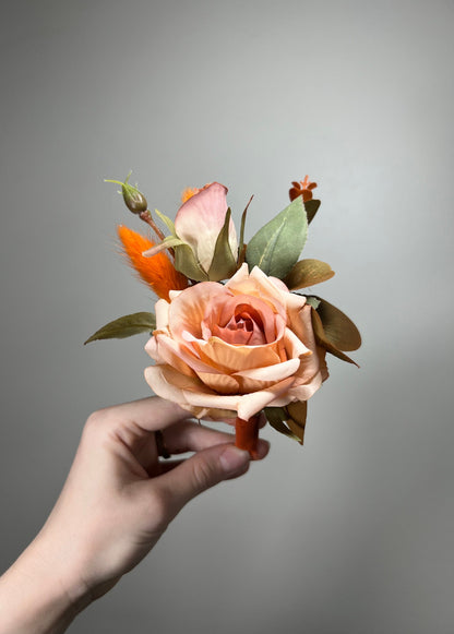 Terracotta Boutonniere Wedding Groom Burnt Orange Boutonnière Groomsmen  Boutonnière Rust Orange Terracotta Groom Artificial Flowers