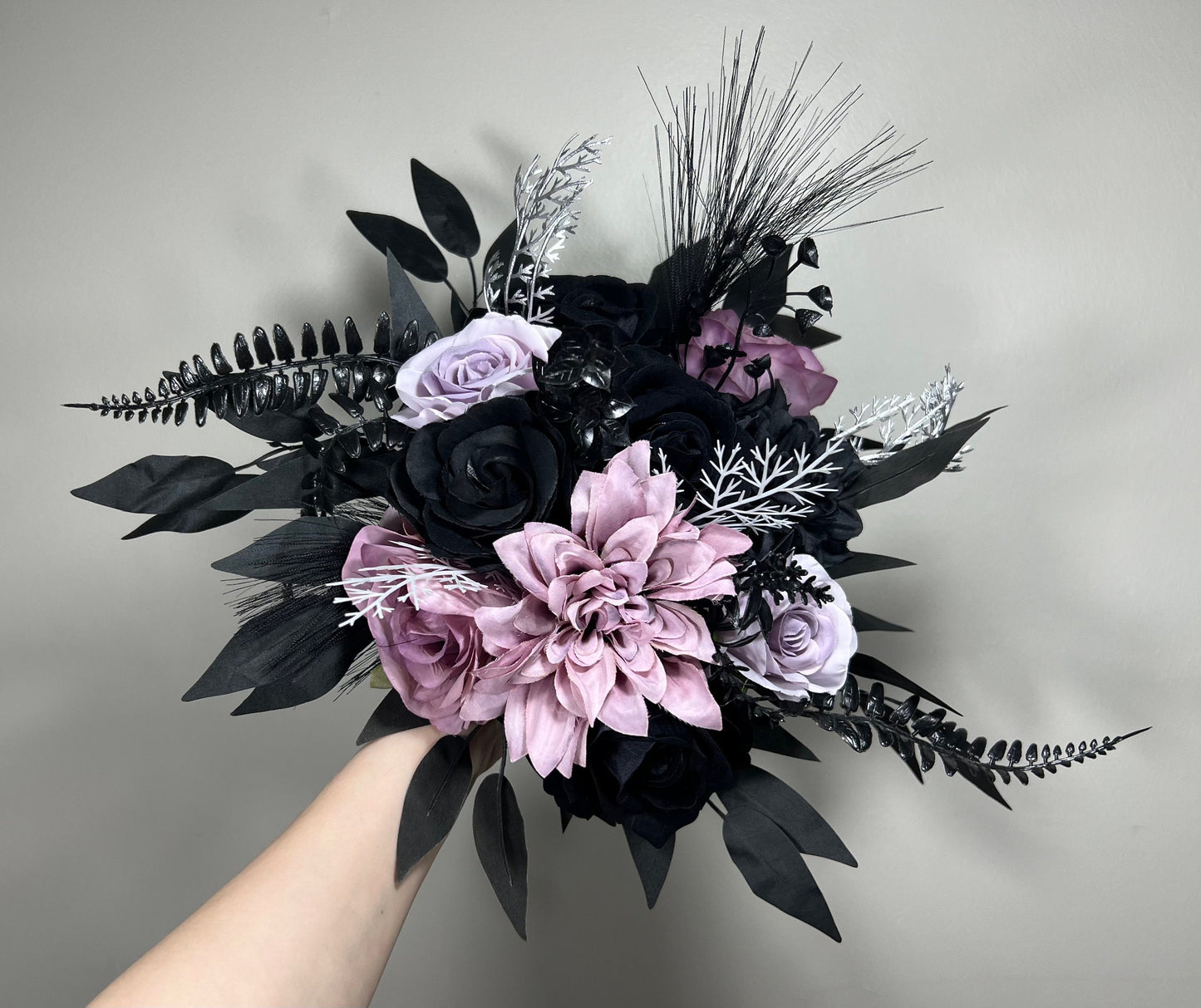 Wedding Bouquet Black Purple Bridal Gothic Bouquet Black Dark Purple Bridesmaids Bouquet Black Purple Artificial Flower