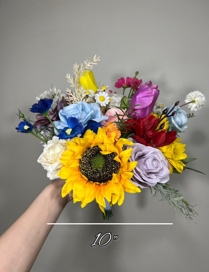 Colorful Bridal Bouquet Rainbow Wedding Bouquet Sunflower Bridesmaids Bouquet Cascading Wild Flower Purple Blue Artificial Flower