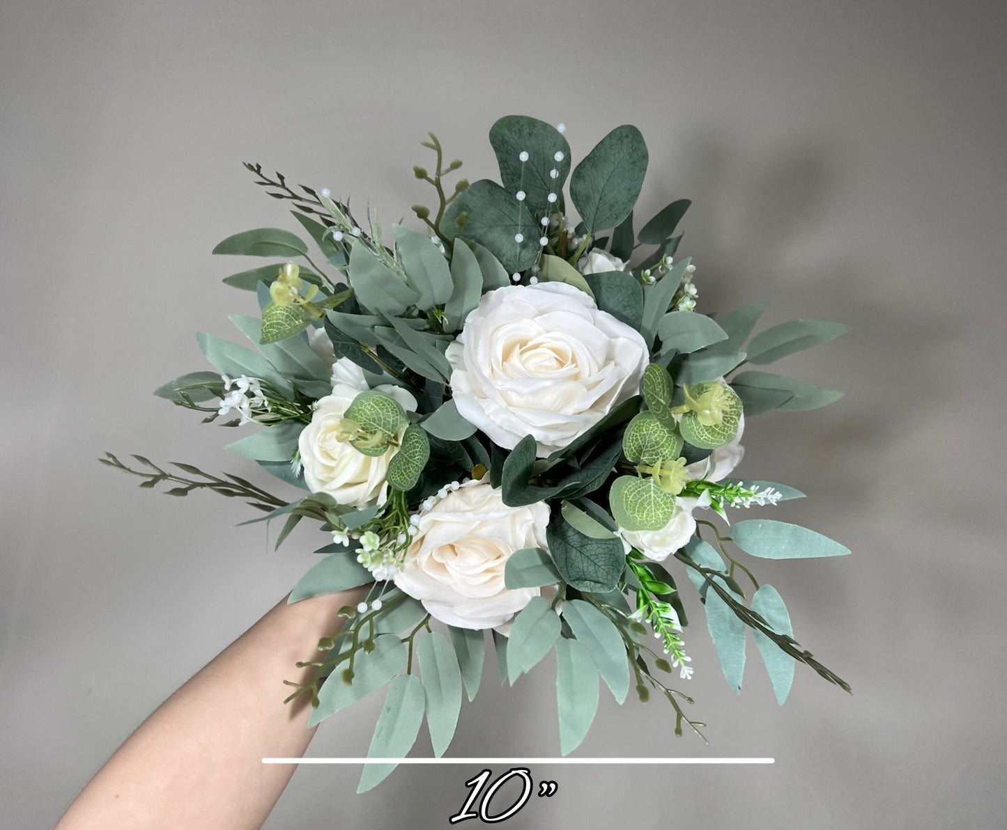 White Bouquet Bridal Wedding Pearls Bridesmaids Ivory Bouquet Greenery Eucalyptus White Artificial Flower