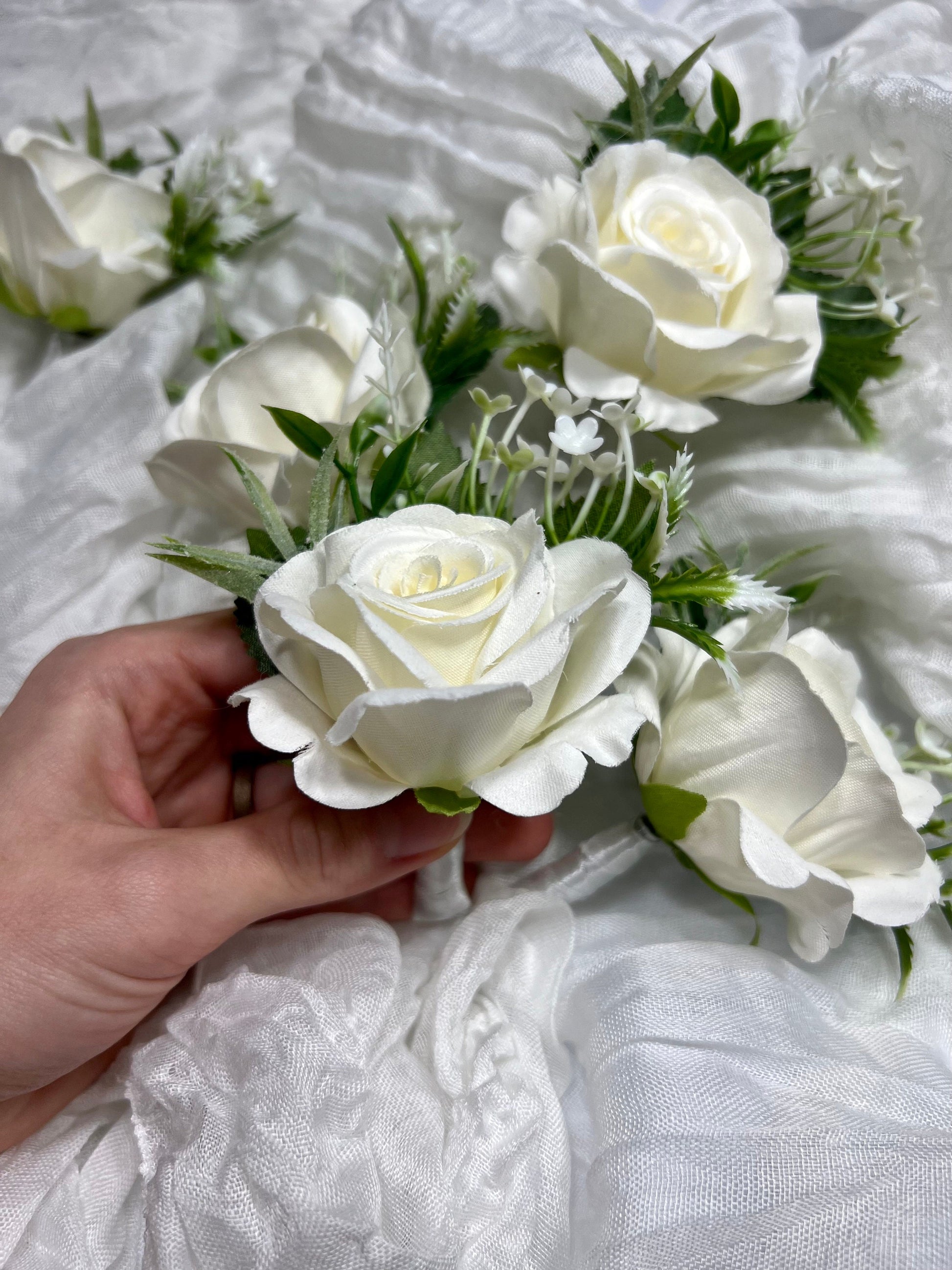 Wedding Boutonniere White Groom Wedding Groomsmen Boutonnière Ivory Artificial Flowers Eucalyptus White Rose Classic Boutonniere