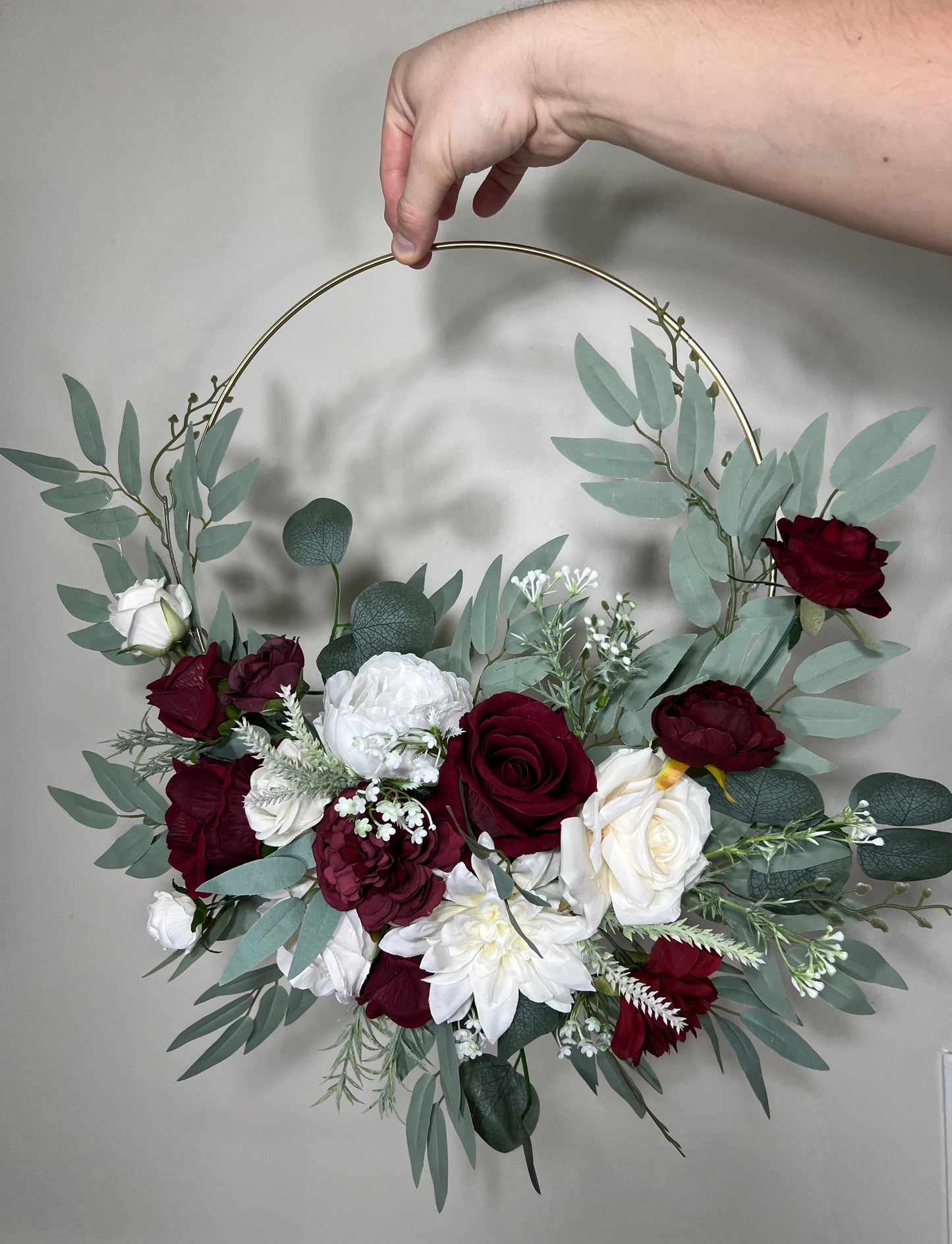 Floral Hoop Burgundy Wedding Bridal Hoop White Bridesmaids Ring Maroon Wreath Flower Girl Ivory Burgundy Artificial Flower White Hoop Reddit