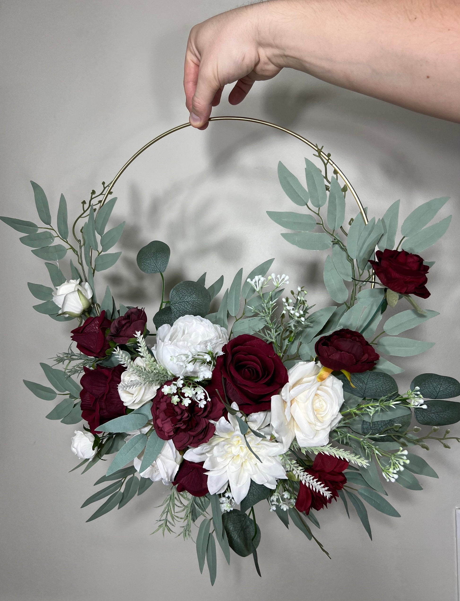 Floral Hoop Burgundy Wedding Bridal Hoop White Bridesmaids Ring Maroon Wreath Flower Girl Ivory Burgundy Artificial Flower White Hoop Reddit