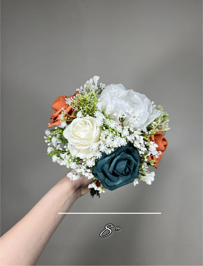 Burnt Orange Bouquet Wedding Dark Teal Bridesmaids Bouquet Terracotta White Bouquet Rust Dark Teal Bouquet Baby Breath Artificial Flower