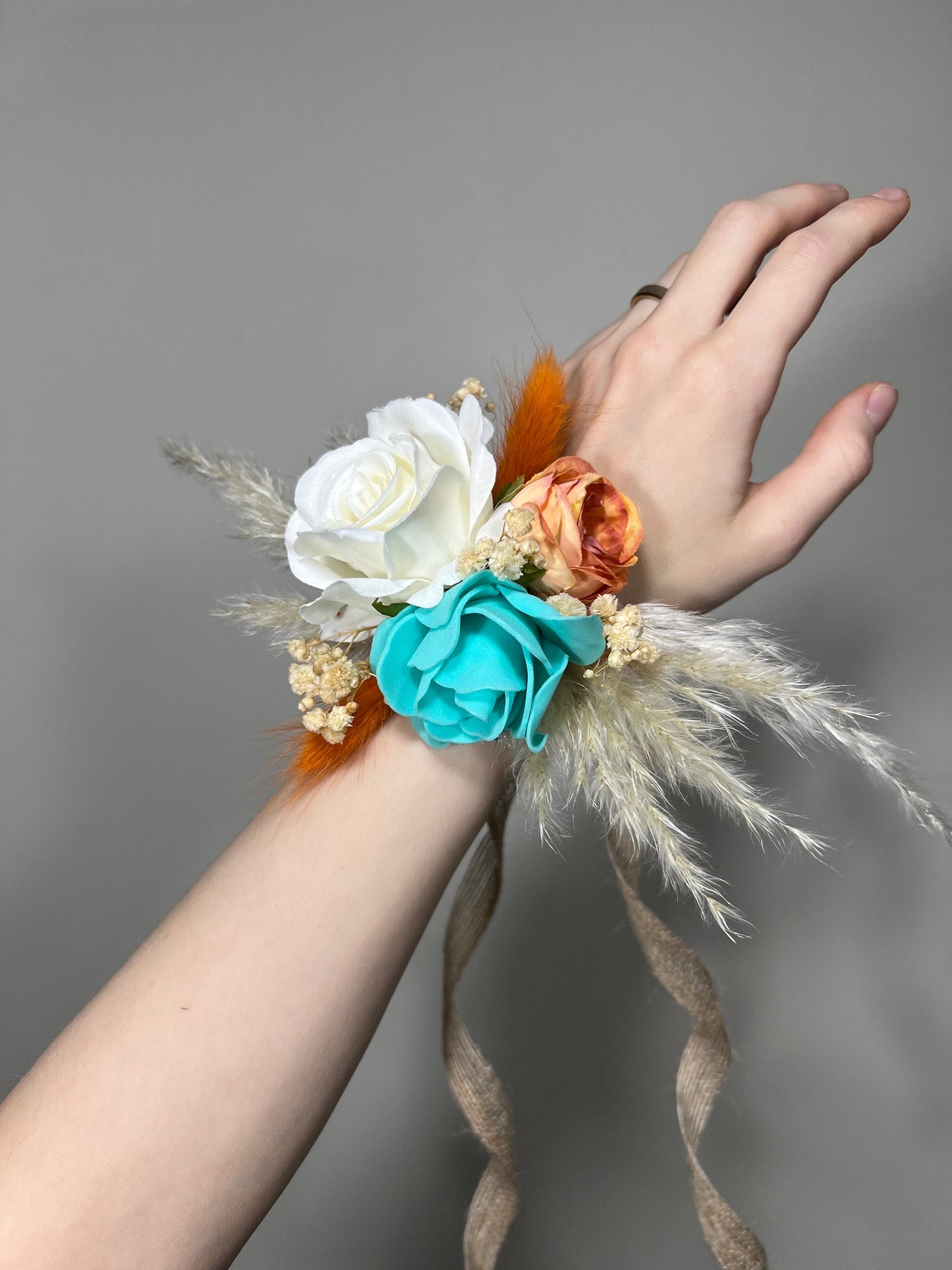 Wedding Teal Corsage White Wedding Wrist Corsage Orange Bridesmaids Terracotta Corsage Turquoise Mom Corsage Artificial Flowers