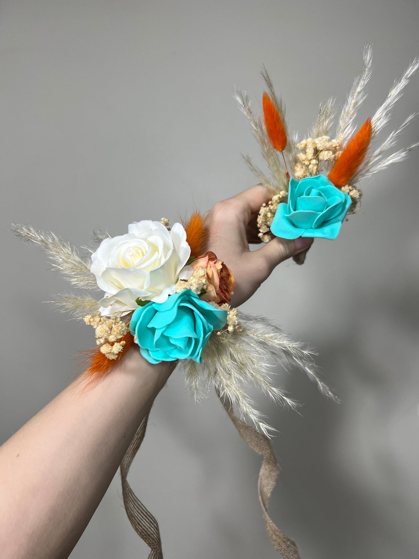 Wedding Teal Corsage White Wedding Wrist Corsage Orange Bridesmaids Terracotta Corsage Turquoise Mom Corsage Artificial Flowers