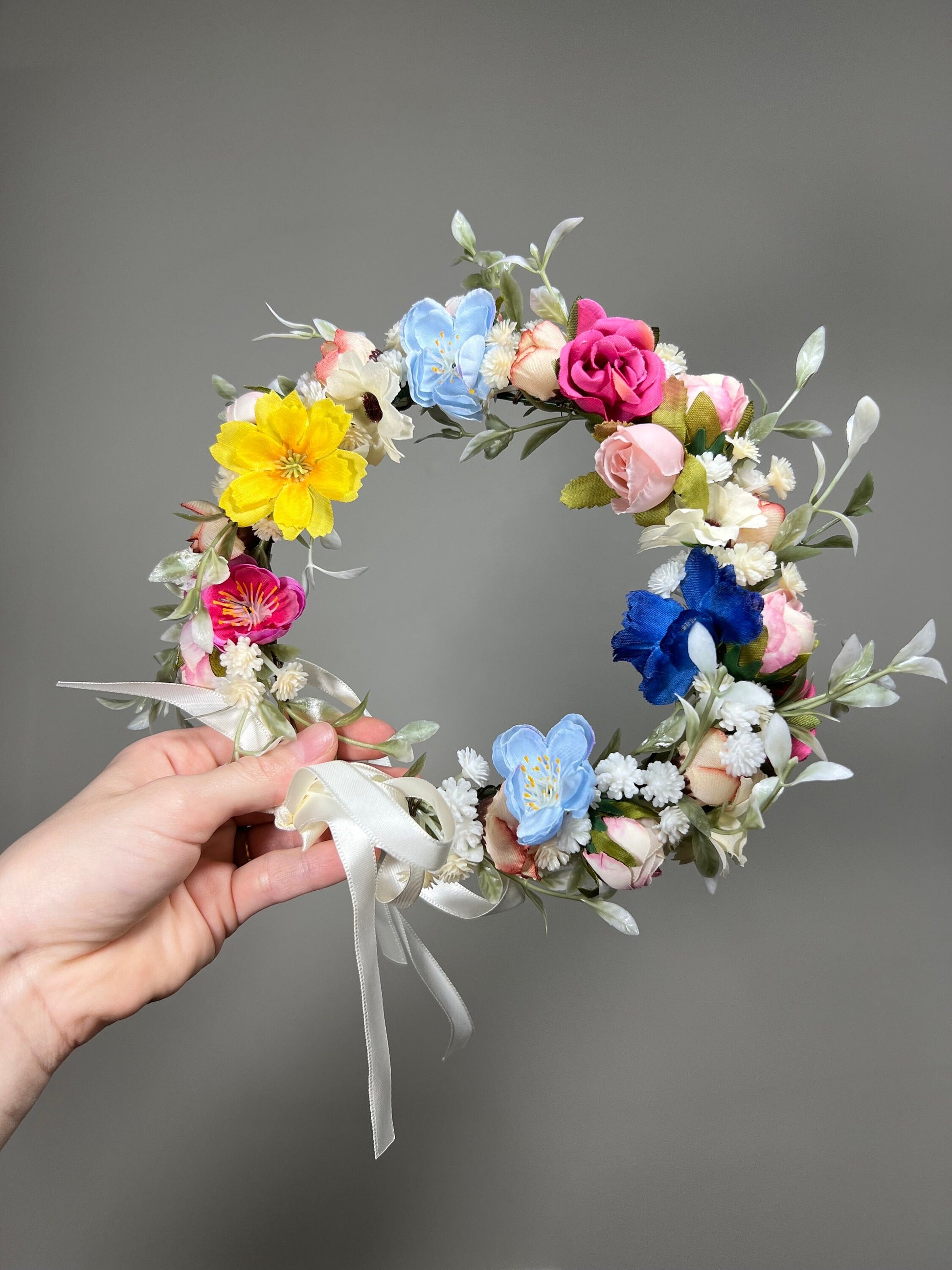 Wedding Flower Crown Multicolor Wedding Bridal Floral Headband Pink Adult Crown Decor Wreath Bridal Crown Rainbow Children Ivory Hair
