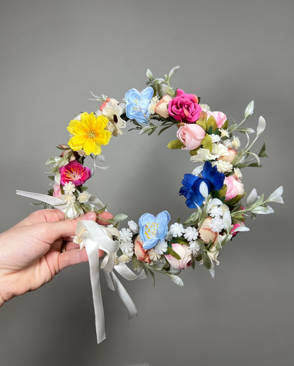 Wedding Flower Crown Multicolor Wedding Bridal Floral Headband Pink Adult Crown Decor Wreath Bridal Crown Rainbow Children Ivory Hair