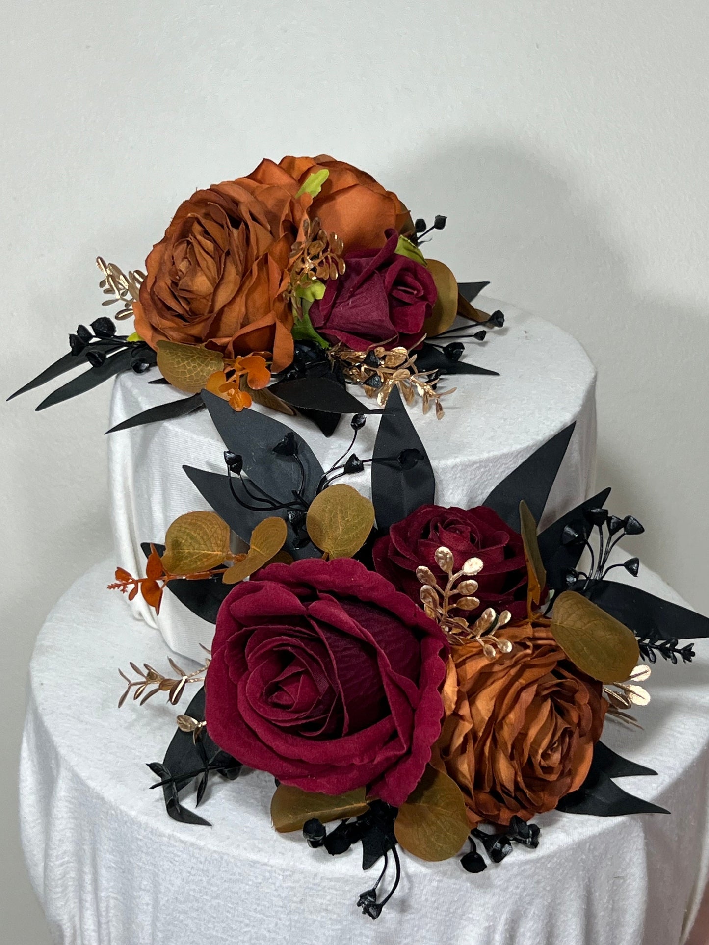 Cake Decoration Burgundy Wedding Topper Decor Black Cake Arrangements Wedding Gold Rust Decoration Brown Cinnamon Artificial Flowers