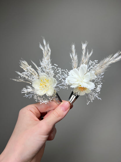 Hair Clip White Flower Girl Wedding Headpiece Floral Bridesmaids Hair Pin Accessories Artificial Dried Flowers Baby Breath Hair Clip Ivory