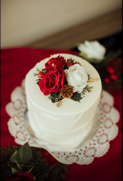 Cake Decoration Christmas White Wedding Topper Red Decor Cake Arrangements Wedding Cake Decoration Winter White Pine Cone Artificial Flower