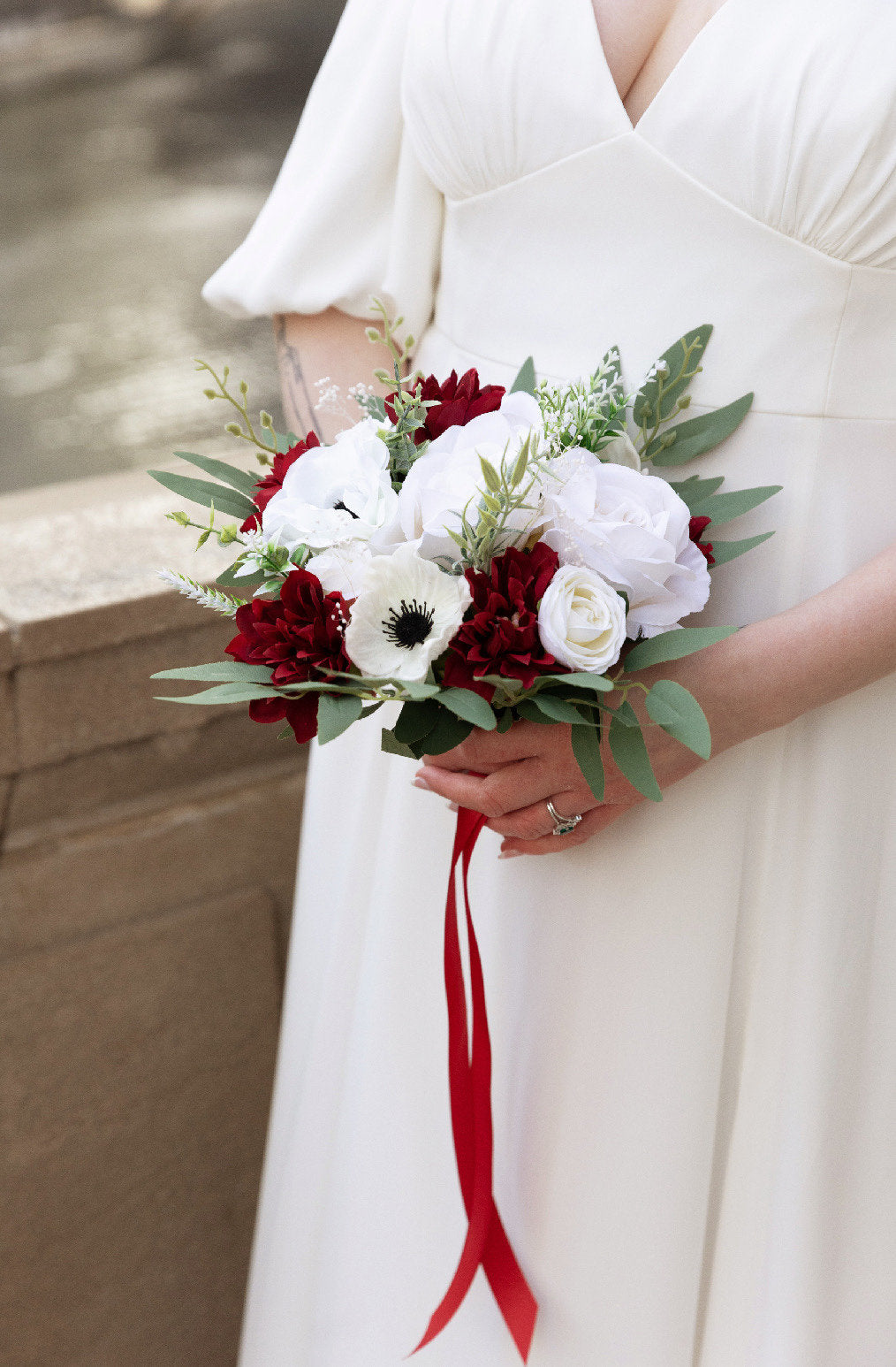 Wedding Bouquet Anemone Bridal Ivory Anemone White Bridesmaids Bouquet Burgundy Dahlia White Anemone Winter Christmas Artificial Flower