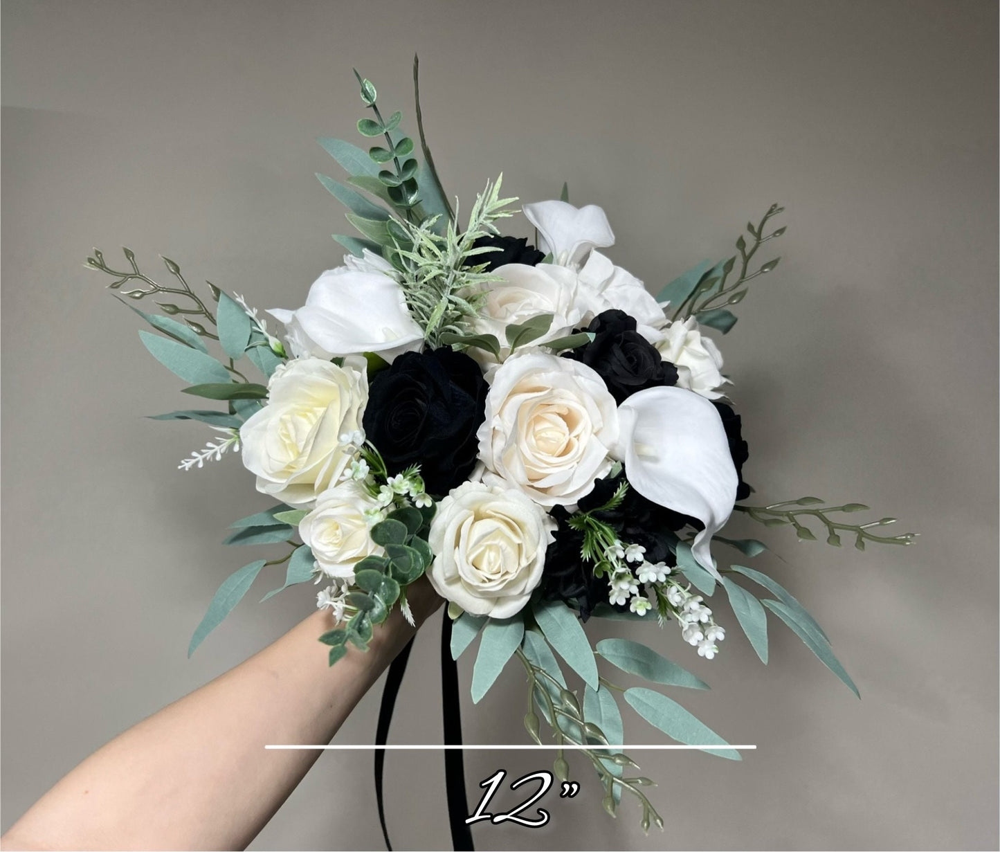 White Black Bouquet Bridal Calla Lily Bouquet White and Black Bouquet Ivory Sage Calla Lily Bridesmaids Bouquet Artificial Flowers