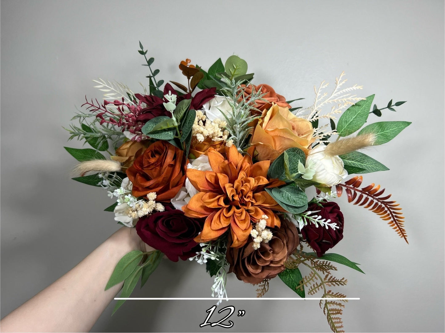 Wedding Bouquet Terracotta Rust Bouquet Bridesmaids Cinnamon Fall Burgundy Orange White Ivory Bouquet Artificial Flower