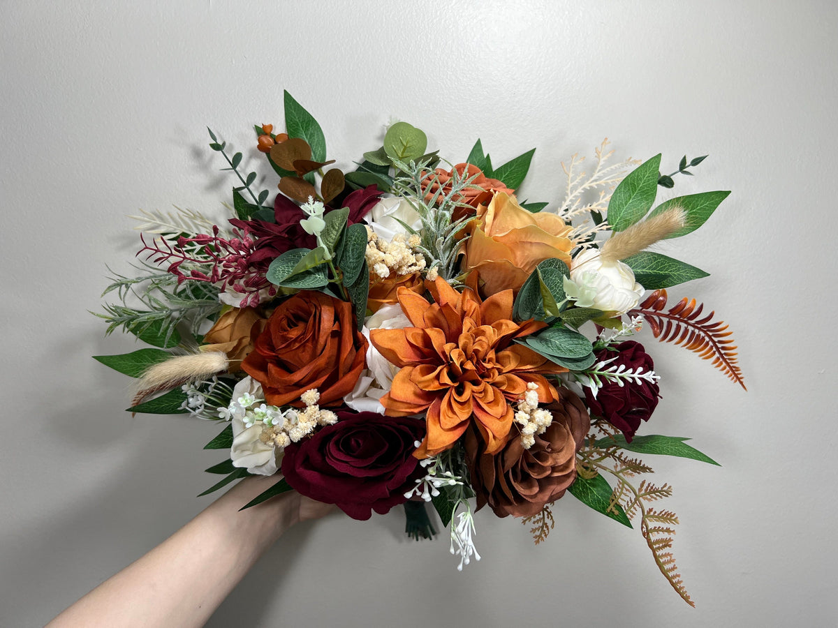Wedding Bouquet Terracotta Rust Bouquet Bridesmaids Cinnamon Fall Burgundy Orange White Ivory Bouquet Artificial Flower Reddit