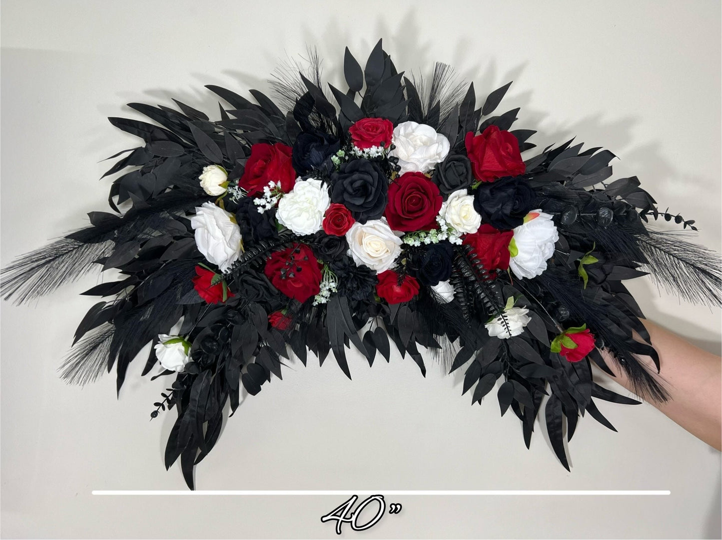 Wedding Arch Arrangement Black Red Arch Aisle Arrangement Curved White Halloween Arbor Arrangement Gothic Black and White Artificial Flowers