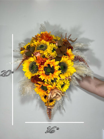 Sunflower Bouquet Cascade Boho Burnt Orange Bridal Bouquet Cascading Terracotta Bouquet Bridesmaids Sunflower Rust Artificial Flowers