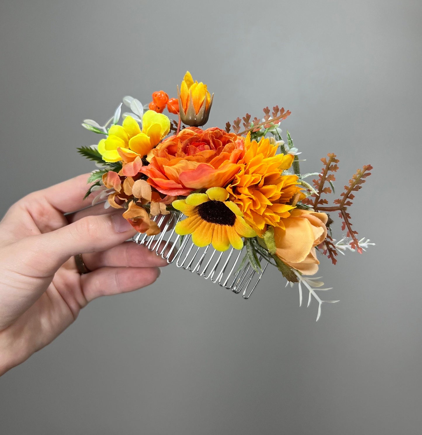 Sunflower Comb Floral Wedding Head Piece Hair Comb Sunflower Bridal Burnt Orange Hair Accessories Orange Hair Comb Artificial Flower