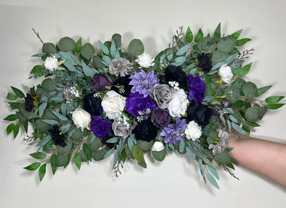 Black Arch Arrangement Wedding Purple Arch Aisle Arrangement Black Dark Purple Royal Gothic Black Artificial Flowers White Grey Eucalyptus