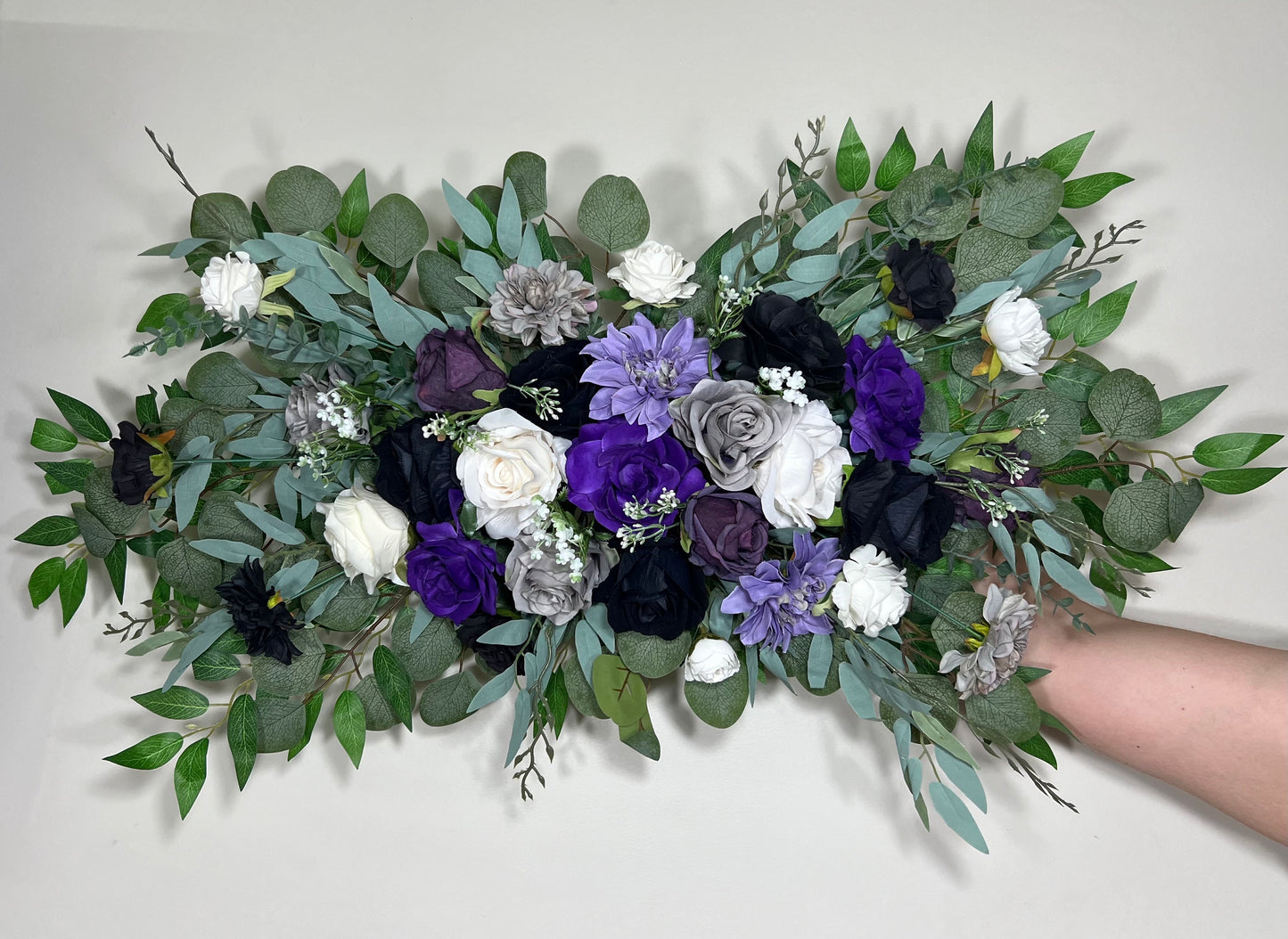 Black Arch Arrangement Wedding Purple Arch Aisle Arrangement Black Dark Purple Royal Gothic Black Artificial Flowers White Gray Eucalyptus