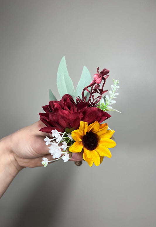 Sunflower Boutonniere Burgundy Groom Boutonnières Groomsmen Sunflower Boutonnière Red Groom Fall Sunflower Artificial Flowers