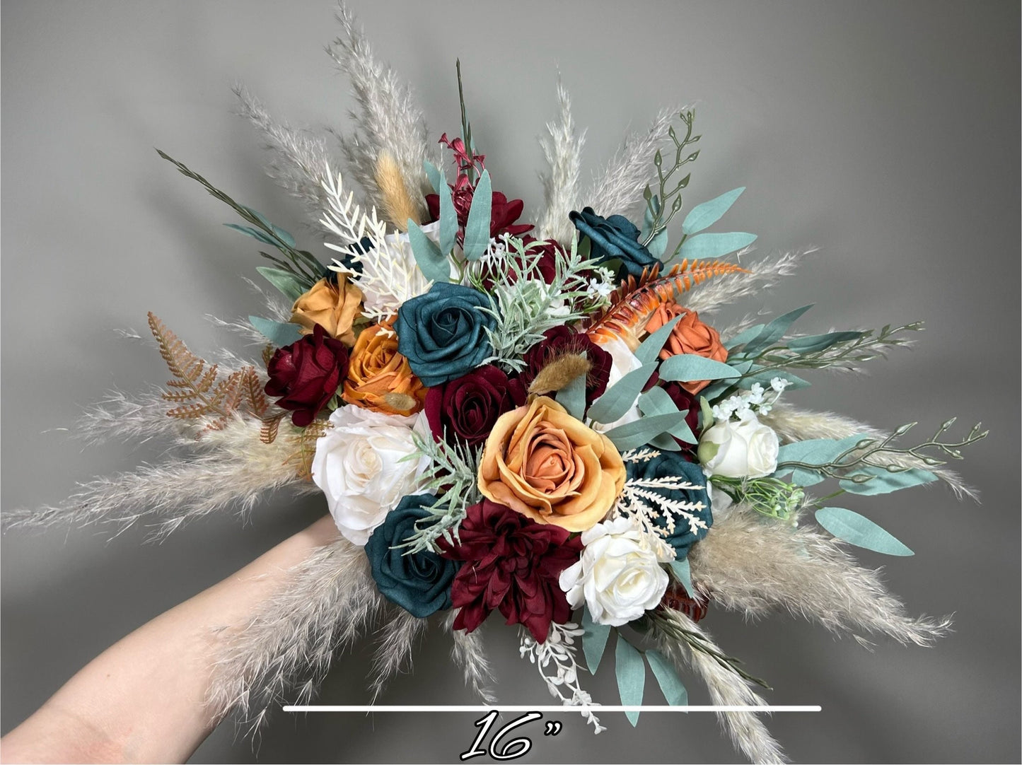 Dark Teal Bouquet Wedding Bridal Burgundy Terracotta Bridesmaids Burgundy Teal Burnt Orange Bouquet Dark Teal Rust Pampas Grass