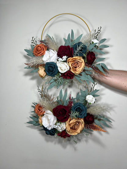 Dark Teal Bouquet Bridal White Terracotta  Burgundy Bridesmaids Bouquet Burnt Orange Teal Rust Ivory Artificial Flowers