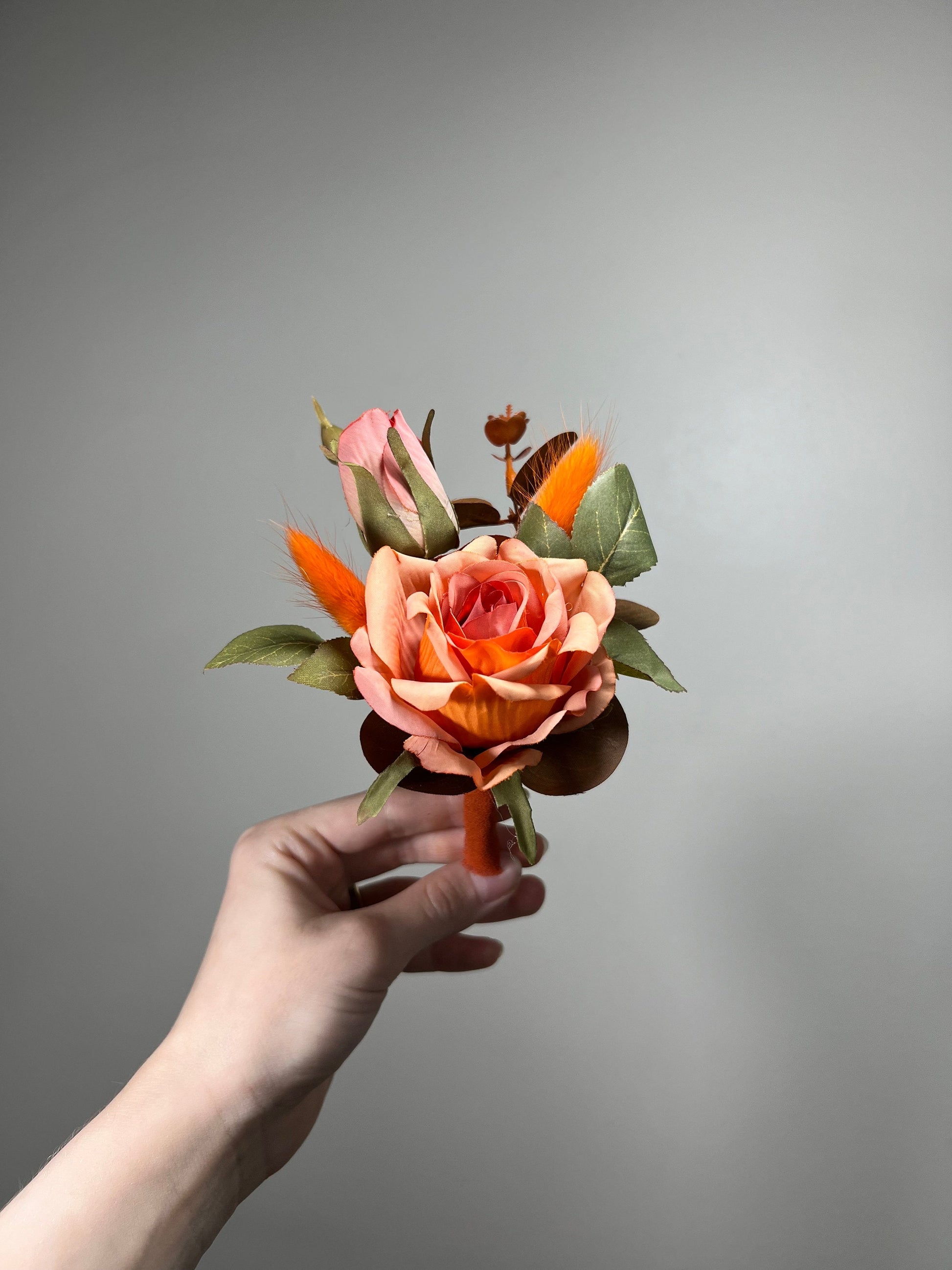 Orange Boutonniere Wedding Groom Burnt Orange Boutonnière Terracotta Groomsmen Boutonnière Rust Orange Terracotta Groom Artificial Flowers