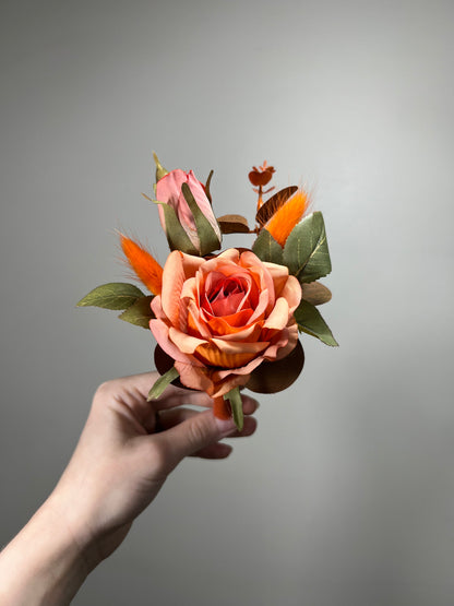 Terracotta Boutonniere Wedding Groom Burnt Orange Boutonnière Groomsmen Boutonnière Rust Orange Terracotta Groom Artificial Flowers