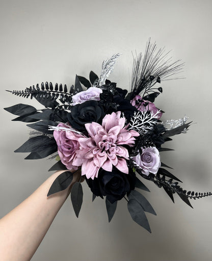 Wedding Bouquet Black Purple Bridal Gothic Bouquet Black Dark Purple Bridesmaids Bouquet Black Purple  Artificial Flower