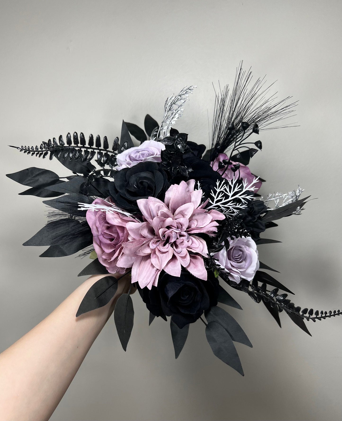 Wedding Bouquet Black Purple Bridal Gothic Bouquet Black Dark Purple Bridesmaids Bouquet Black Purple Artificial Flower