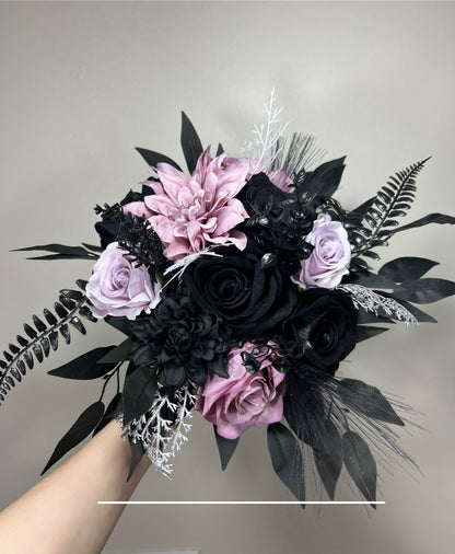 Wedding Bouquet Black Purple Bridal Gothic Bouquet Black Dark Purple Bridesmaids Bouquet Black Purple  Artificial Flower