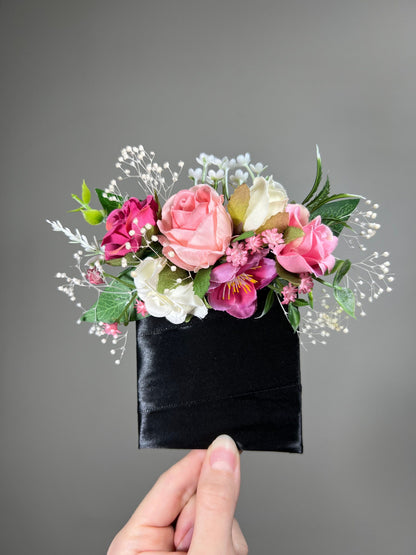 Pink Pocket Boutonniere White Groom Boutonnière Hot Pink Groomsmen White Boutonniere Pocket Fushia Square Ivory Rustic Baby Breath