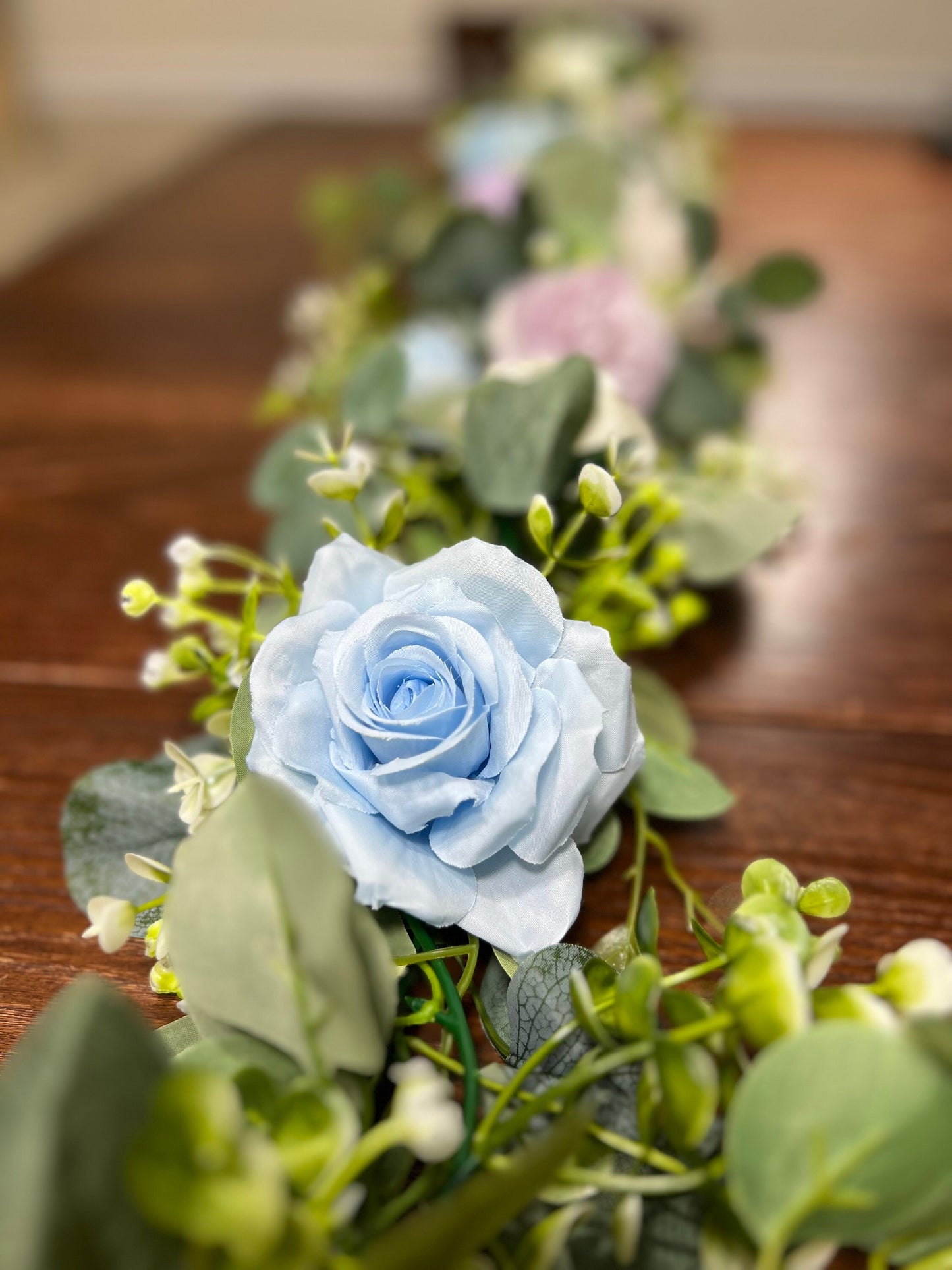 White Garland Wedding Table Runner Aisle Arrangement Arch Purple Silver Dollar Ivory Eucalyptus Decoration Blue Table Runner Greenery