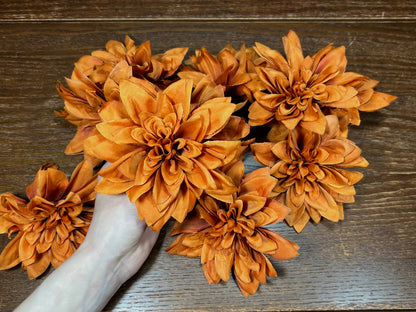 Rust Orange Dahlia Flower Head Terracotta High Quality Wedding Dahlia Silk Burnt Orange Decorative Home Decor