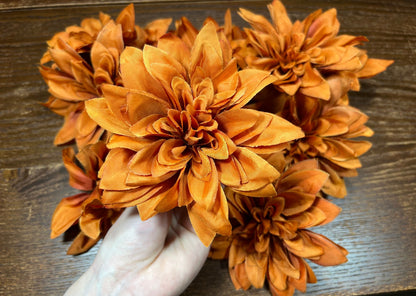 Rust Orange Dahlia Flower Head Terracotta High Quality Wedding Dahlia Silk Burnt Orange Decorative Home Decor