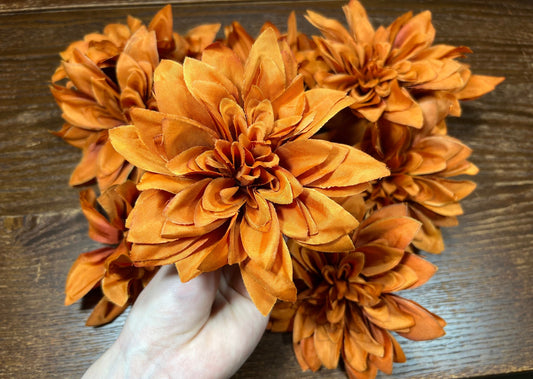 Rust Orange Dahlia Flower Head Terracotta High Quality Wedding Dahlia Silk Burnt Orange Decorative Home Decor