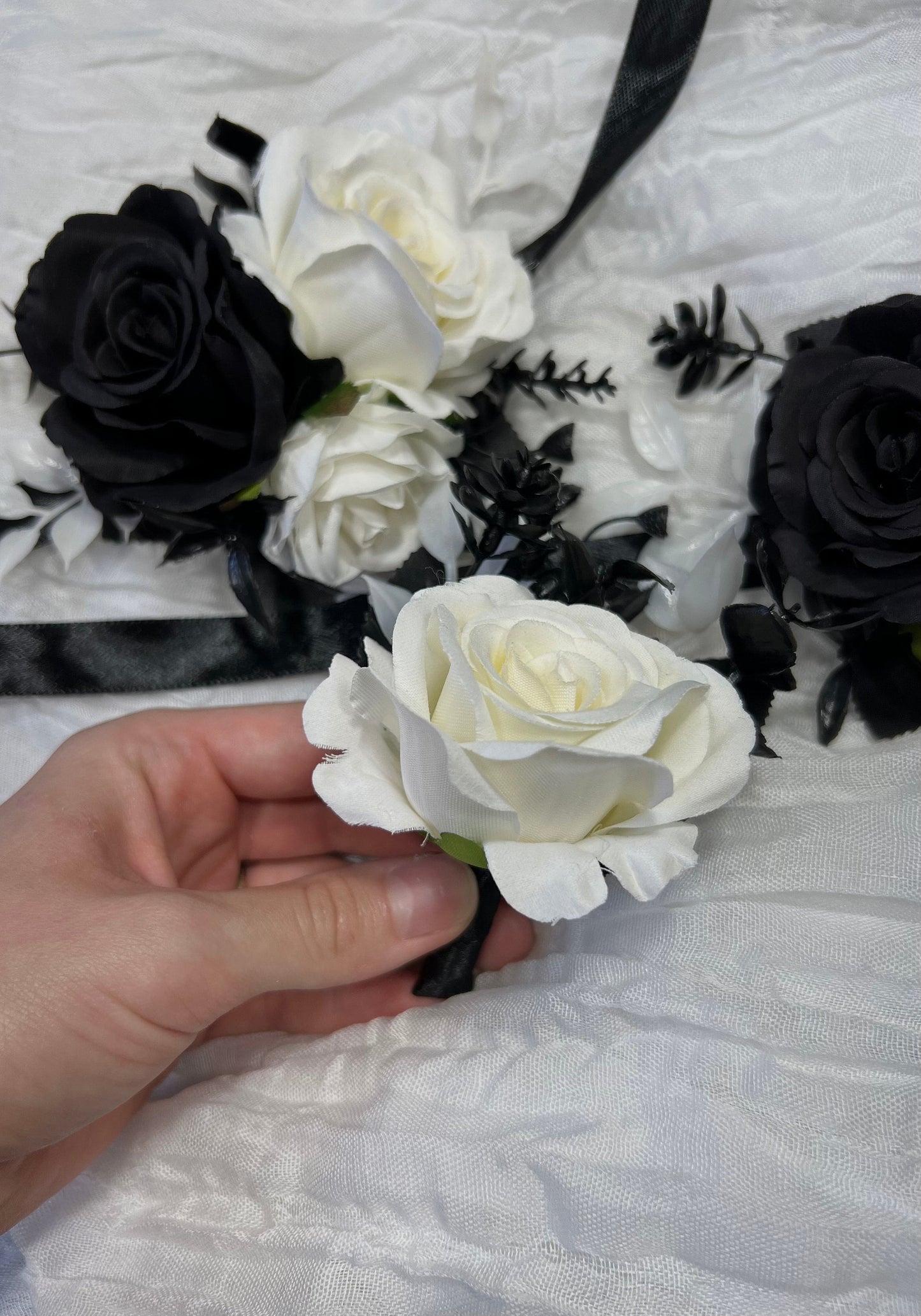 Black and White Corsage Wedding Ivory Corsage Wrist Black White Bridesmaids Black Corsage Mom White BoutonniereBlack