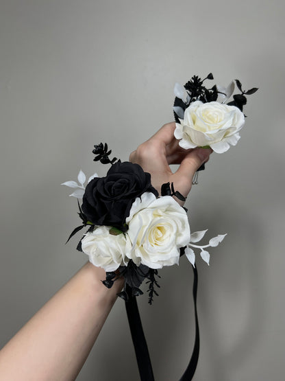 Black and White Corsage Wedding Ivory Corsage Wrist Black White Bridesmaids Black Corsage Mom White Black Corsage Prom