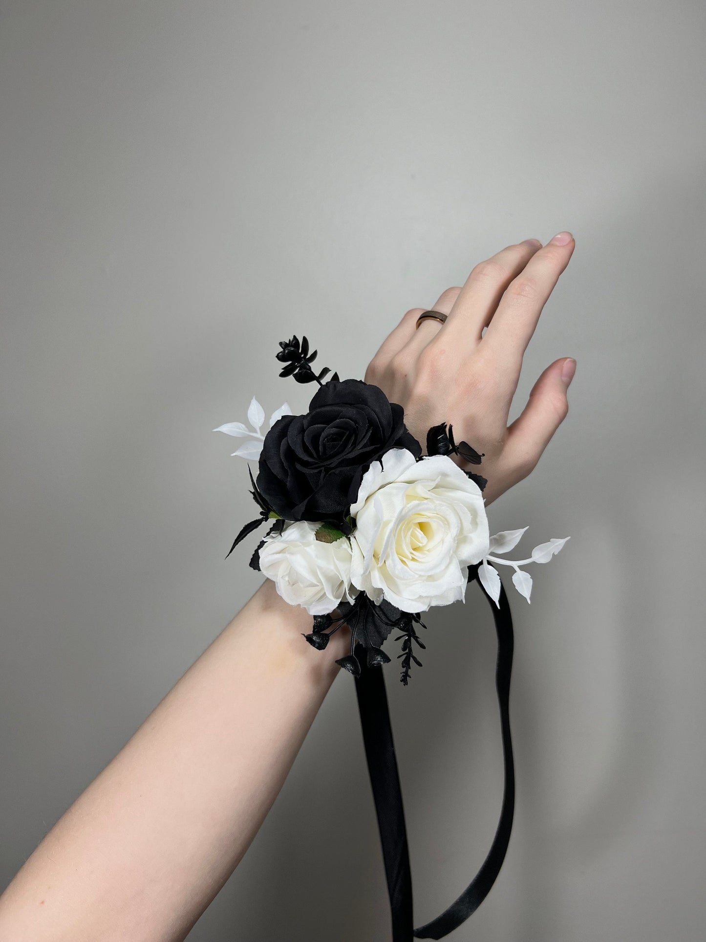 Black and White Corsage Wedding Ivory Corsage Wrist Black White Bridesmaids Black Corsage Mom White BoutonniereBlack