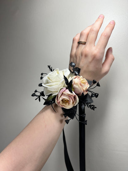 Corsage Wedding Dusty Rose Black Wrist Corsage Bridesmaids Black Dusty Rose Corsage Mom Corsage White Accessories Artificial Flowers