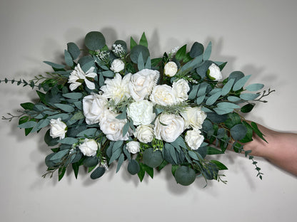 Set of White Arch Arrangements Wedding Ivory Arbor Arrangement White Custom Sweetheart Centerpiece Eucalyptus Sage Wedding Décor Artificial