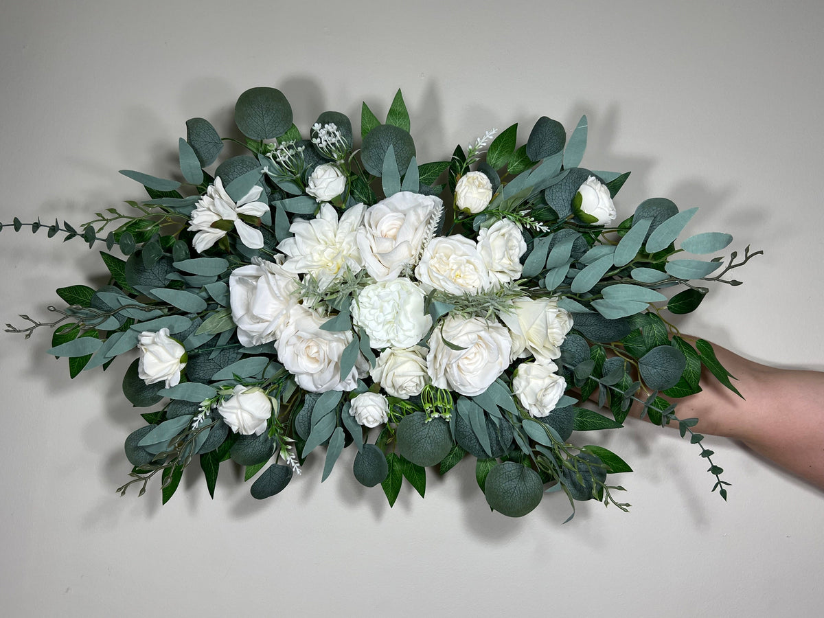 White Arch Arrangement Wedding Ivory Arch Aisle Arrangement White Arbor Arrangement White Eucalyptus Sage Wedding Decor Artificial Flowers